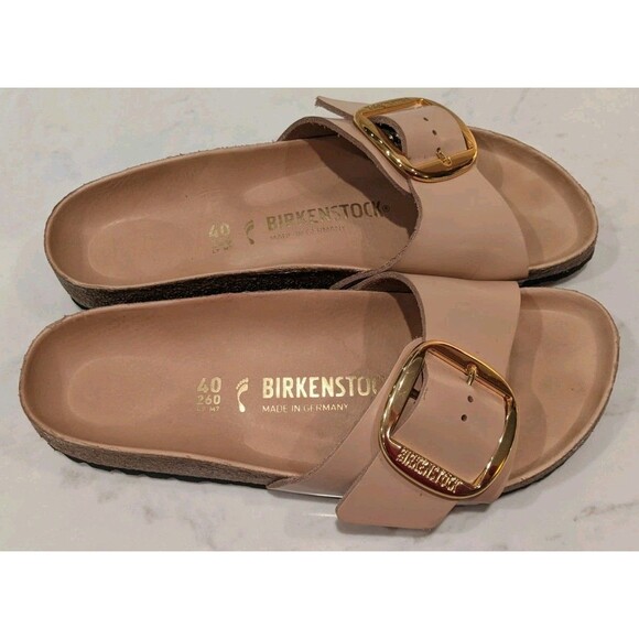Wmn's Birkenstock Madrid Big Buckle Slide Sandals In Natural Leather Patent 40/9 - Picture 13 of 15